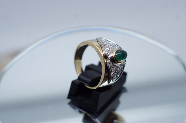 Smaragd-Brillant Ring 750er 18 Karat Gelb-/Weissgold,Größe 55