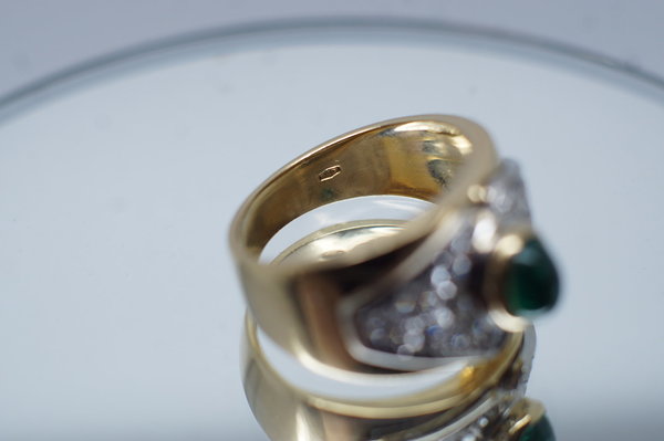 Smaragd-Brillant Ring 750er 18 Karat Gelb-/Weissgold,Größe 55
