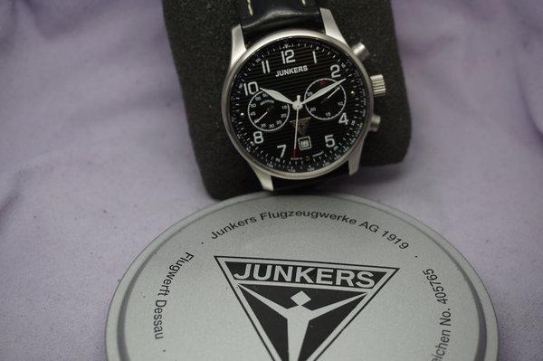 Junkers Iron Annie JU 52 Herrenuhr in Edelstahl Handaufzug mit Chronograph