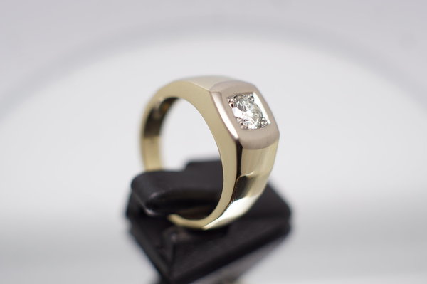 Solitär/Unisex Ring 585er 14 Karat Gold mit Brillant, 0,6 ct., Größe 57,5