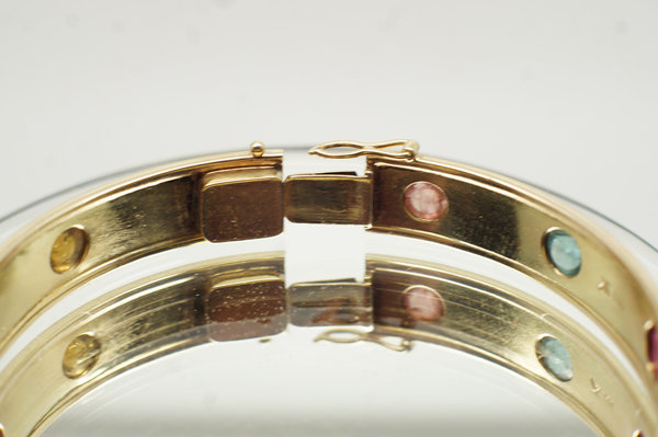 Solides Goldschmiede Armband/Armreif 585er 14 Karat Gelbgold mit 12 Edelsteinen
