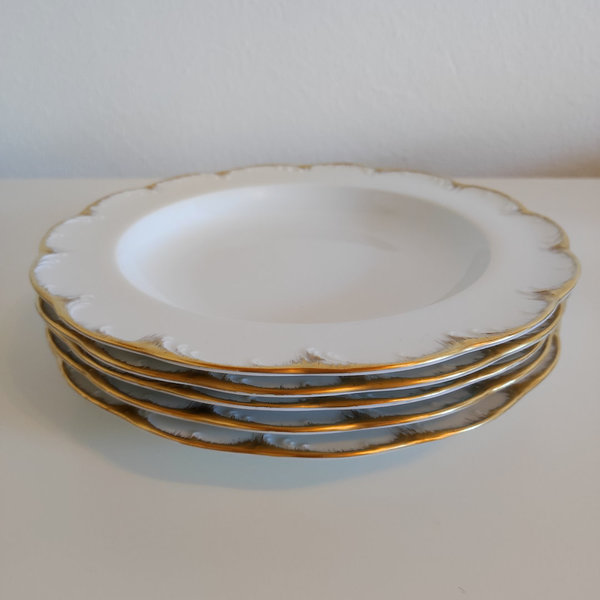 Rosenthal Suppenteller "Monbijou" Weissporzellan mit Goldstaffage 5 Stück, Ø 23 cm
