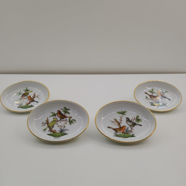 Herend Ungarn Rothschild kleine ovale Schälchen/Teebeutelablagen mit Goldrand 4 Stück, 7,8 cm