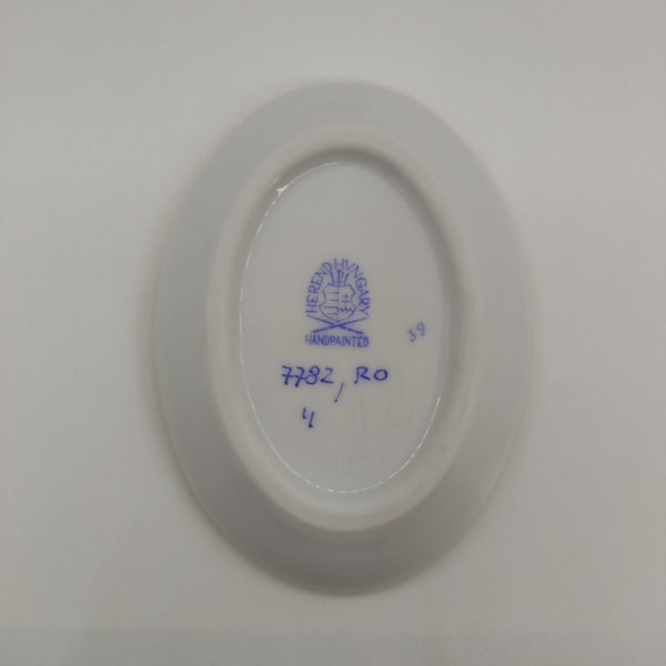 Herend Ungarn Rothschild kleine ovale Schälchen/Teebeutelablagen mit Goldrand 4 Stück, 7,8 cm